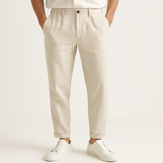 Riviera Linen Straight-Cut Pants