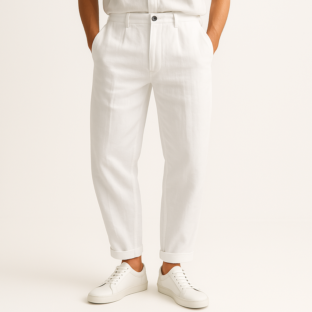 Riviera Linen Straight-Cut Pants